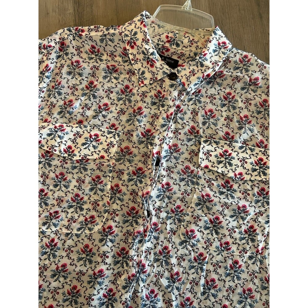 Rag & Bone Luisa Blouse Shirt Long Sleeve Floral Print Blue Multicolored Sz L